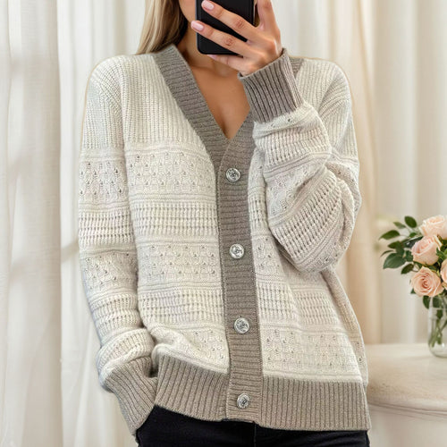 Damen Strickjacke mit Wabenmuster und eleganten Knöpfen Drune