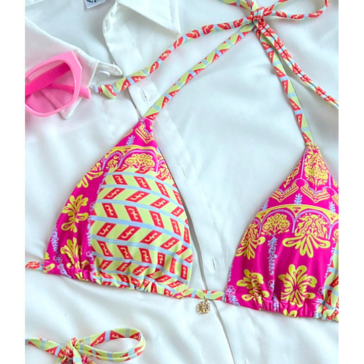 Damen Triangel-Bikini mit modischer Schnürung und buntem Design Drune