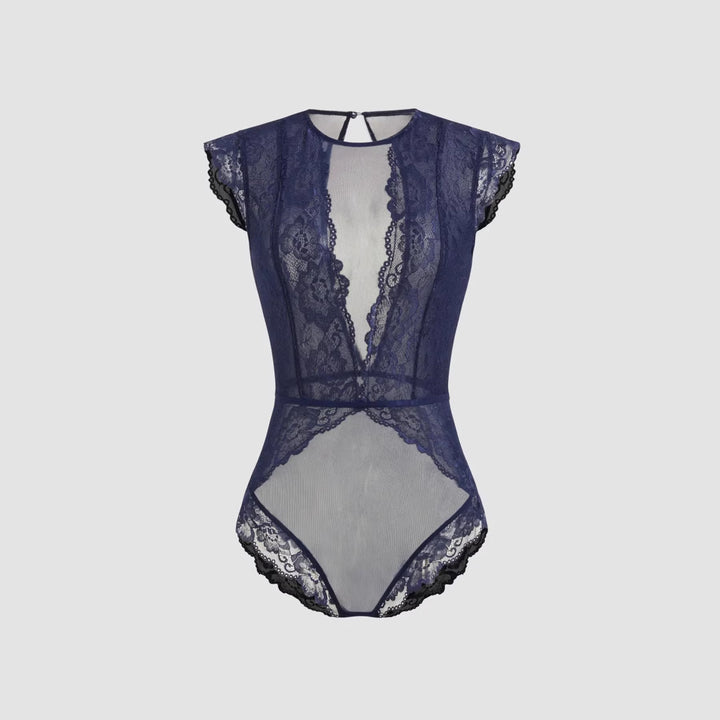 Damen Elegantes Spitzenbody mit tiefem V-Ausschnitt und zarten Rüschendetails Drune