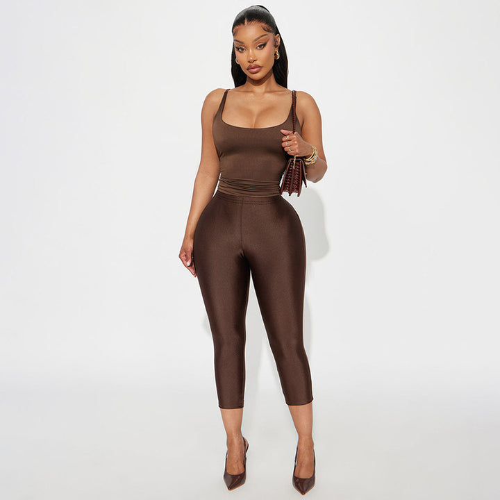 Damen Figurbetonte Capri-Leggings mit Hochbund und luxuriösem Glanz Drune