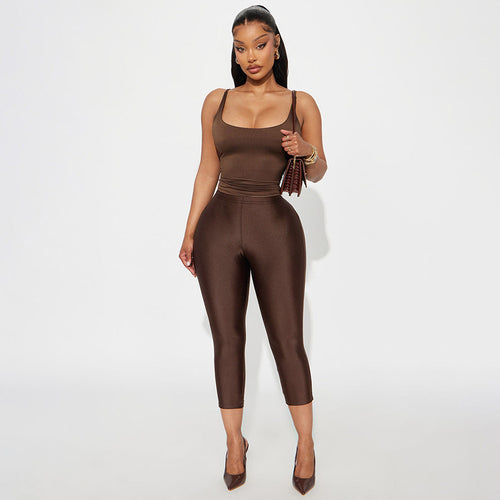 Damen Figurbetonte Capri-Leggings mit Hochbund und luxuriösem Glanz Drune