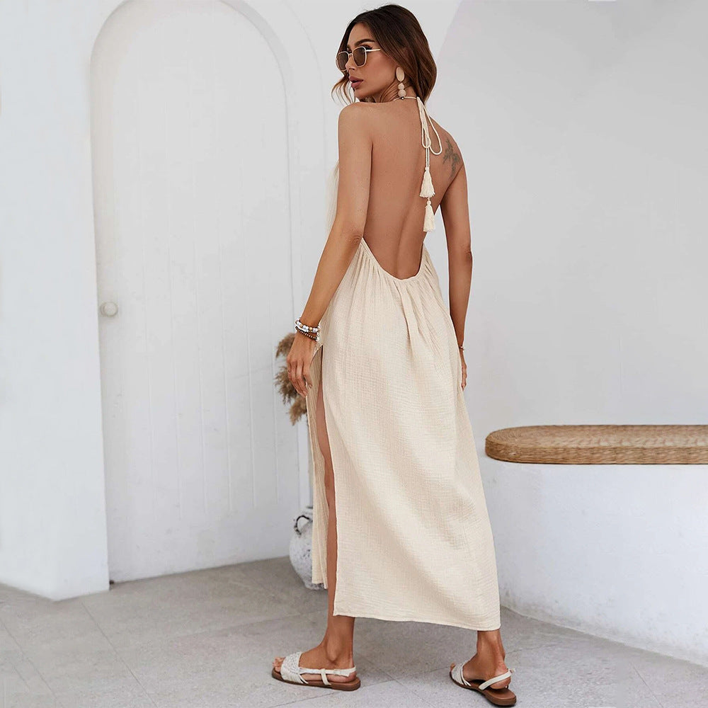 Damen Maxikleid mit raffiniertem Rüschendetail und elegantem Halter-Ausschnitt Drune