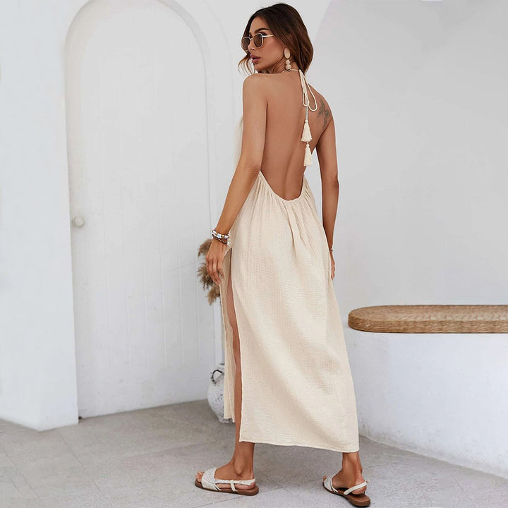 Damen Maxikleid mit raffiniertem Rüschendetail und elegantem Halter-Ausschnitt Drune