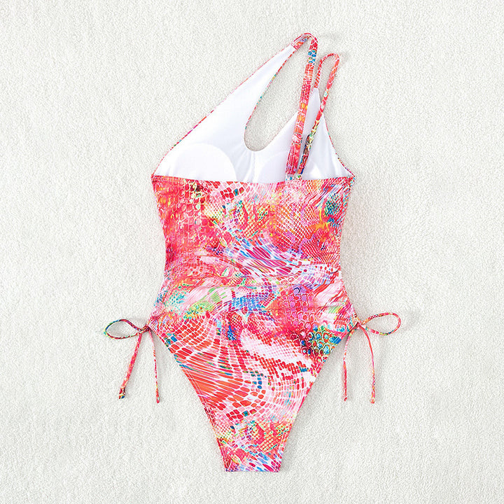Damen Einseitiger Cut-Out Badeanzug mit verstellbaren Schnürdetails Drune