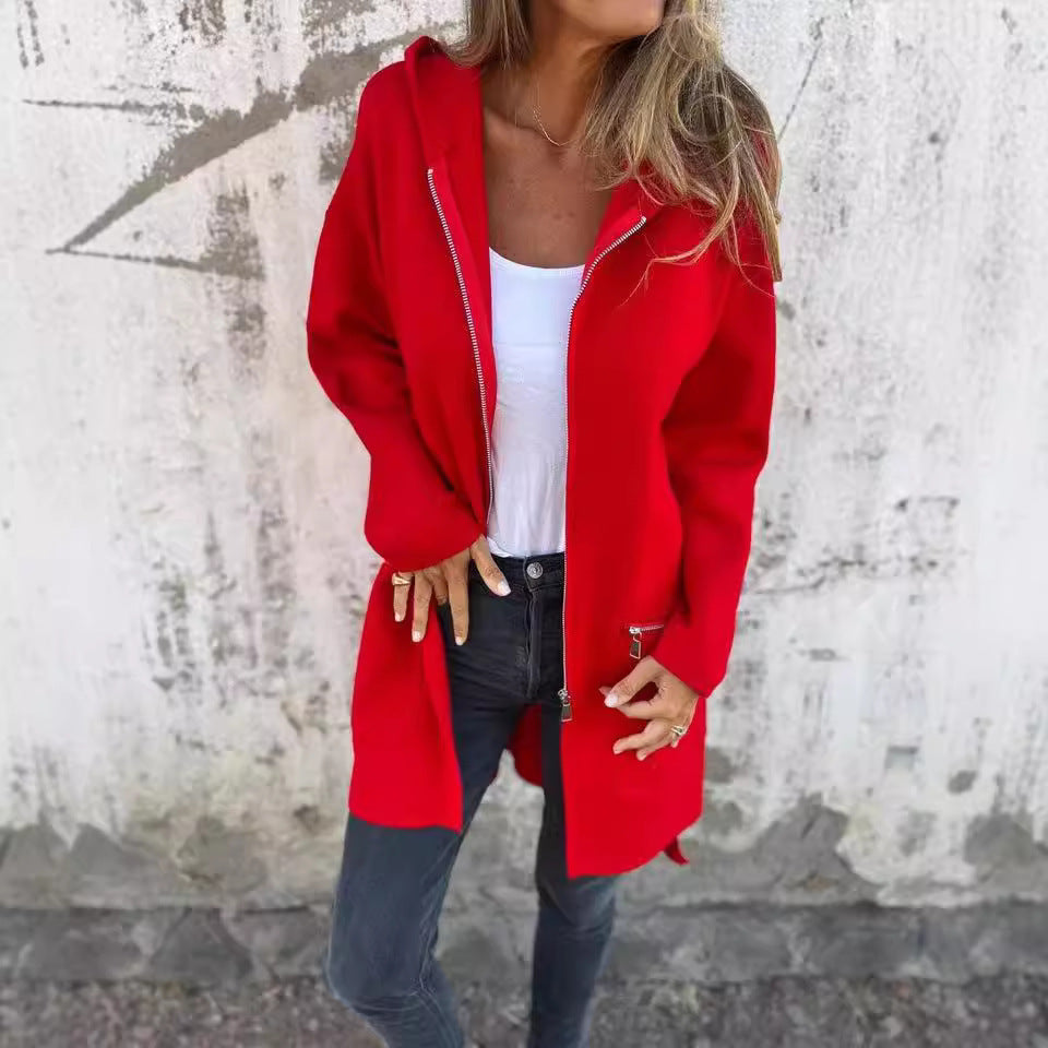 Damen stylische Gemütliche Jacke mit Kapuze Drune