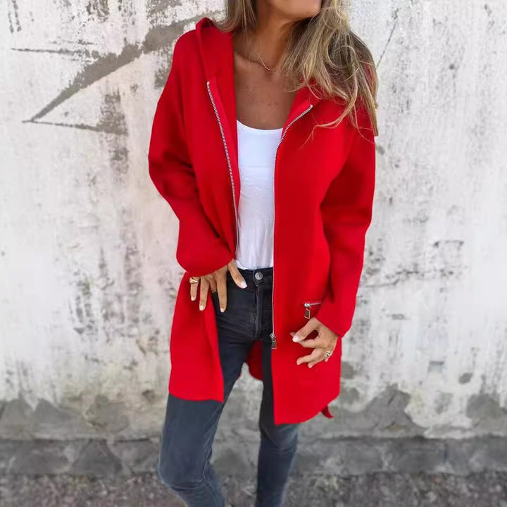 Damen stylische Gemütliche Jacke mit Kapuze Drune