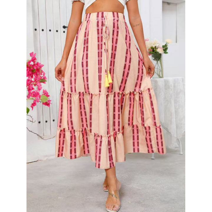 Damen Maxi-Rock mit voluminösen Rüschendetails und knöchellanger Passform Drune