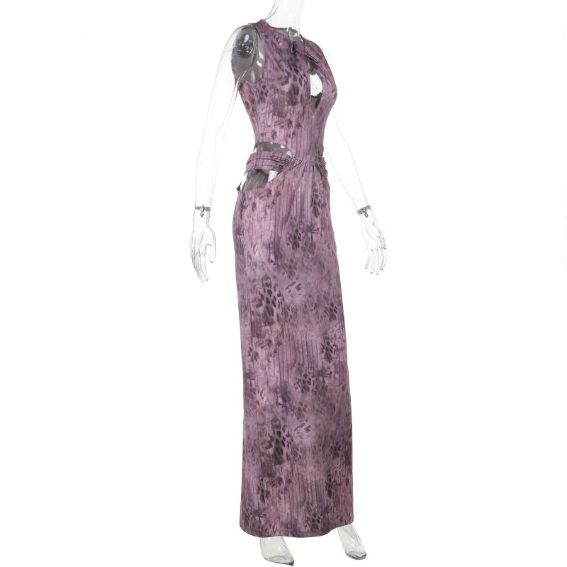 Damen Fließendes Maxikleid mit asymmetrischem Ausschnitt und Taillengürtel Drune