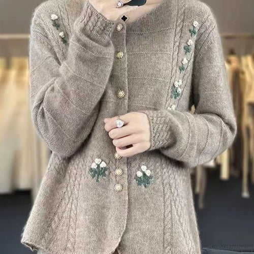 Damen Strickjacke mit floralen Stickereien Drune