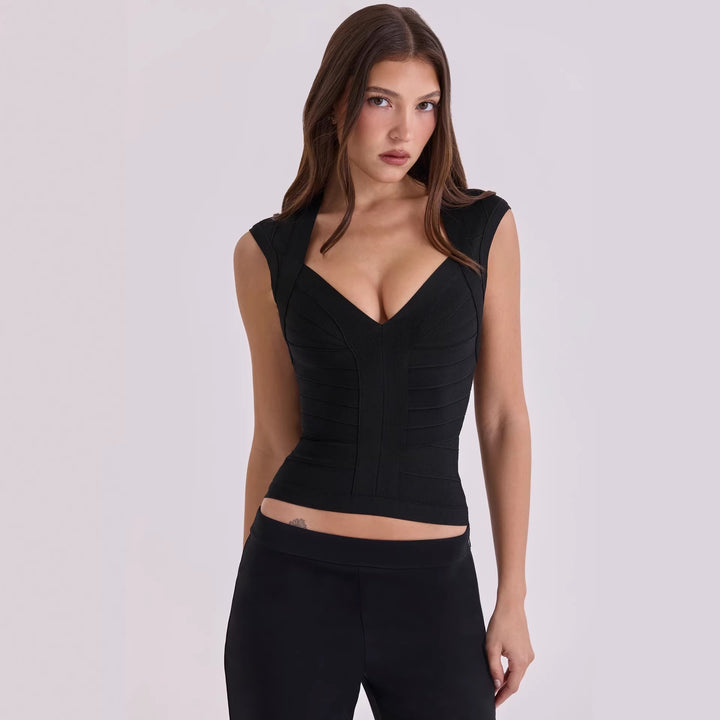 Damen figurformendes Top mit modernem V-Ausschnitt und hochwertigem Material Drune