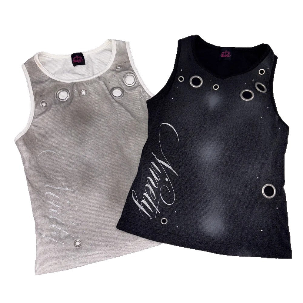 Damen Trendiges Tanktop mit dekorativen Ösen und schimmerndem Stoff Drune