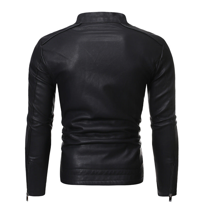 Herren Lederjacke mit stylishem Stehkragen und praktischen Reißverschlusstaschen Drune