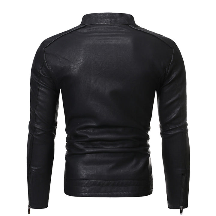 Herren Lederjacke mit stylishem Stehkragen und praktischen Reißverschlusstaschen Drune