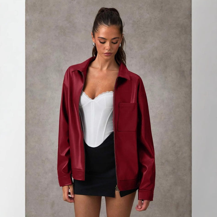 Damen Kunstlederjacke mit oversized Schnitt und praktischer Brusttasche Drune