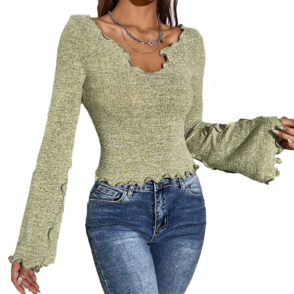 Damen Langarmshirt mit welligem Saum und durchgehendem Strukturmuster Drune
