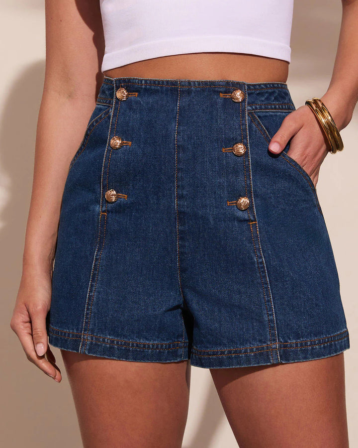 Damen Denim Weste mit figurbetontem Schnitt und eleganten Knopfdetails Drune