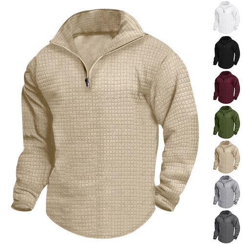 Herren nan thermoregulierender Waffel-Halbzip-Pullover mit Stehkragen und gerundetem Saum Drune