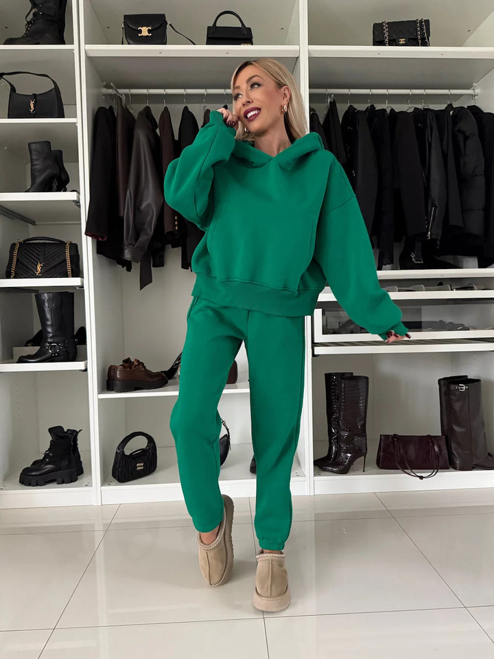 Damen Fleece-Lounge-Anzug mit Kapuze Drune