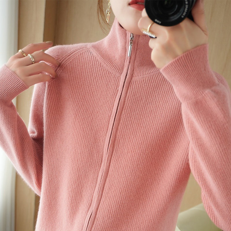 Damen Strickjacke mit hohem Stehkragen und durchgehendem Reißverschluss Drune