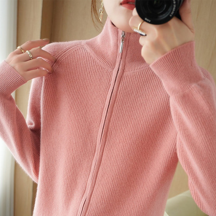 Damen Strickjacke mit hohem Stehkragen und durchgehendem Reißverschluss Drune
