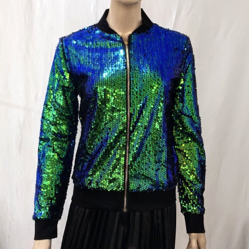 Damen Glitzernde Bomberjacke mit sportlichen Strickdetails Drune