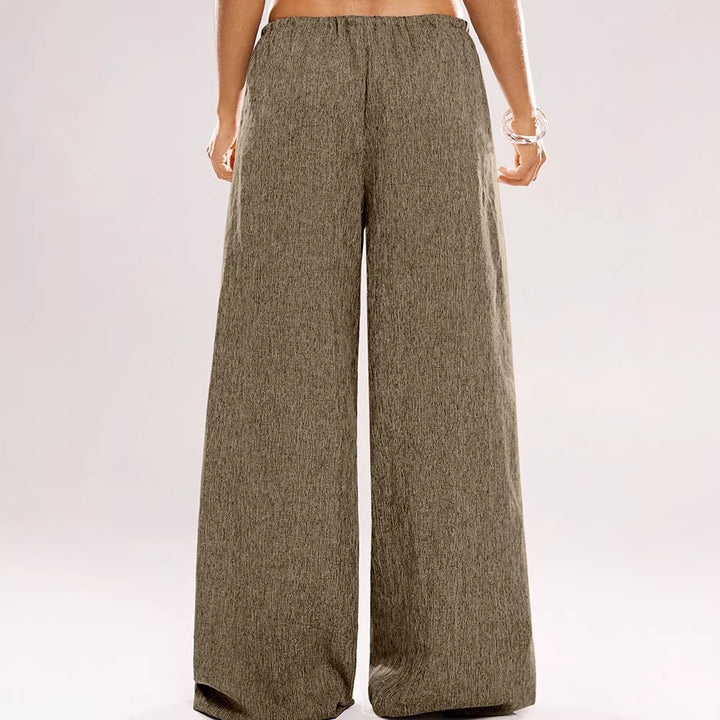 Damen Weite Leinenhose mit elastischem Bund und Kordelzug Drune