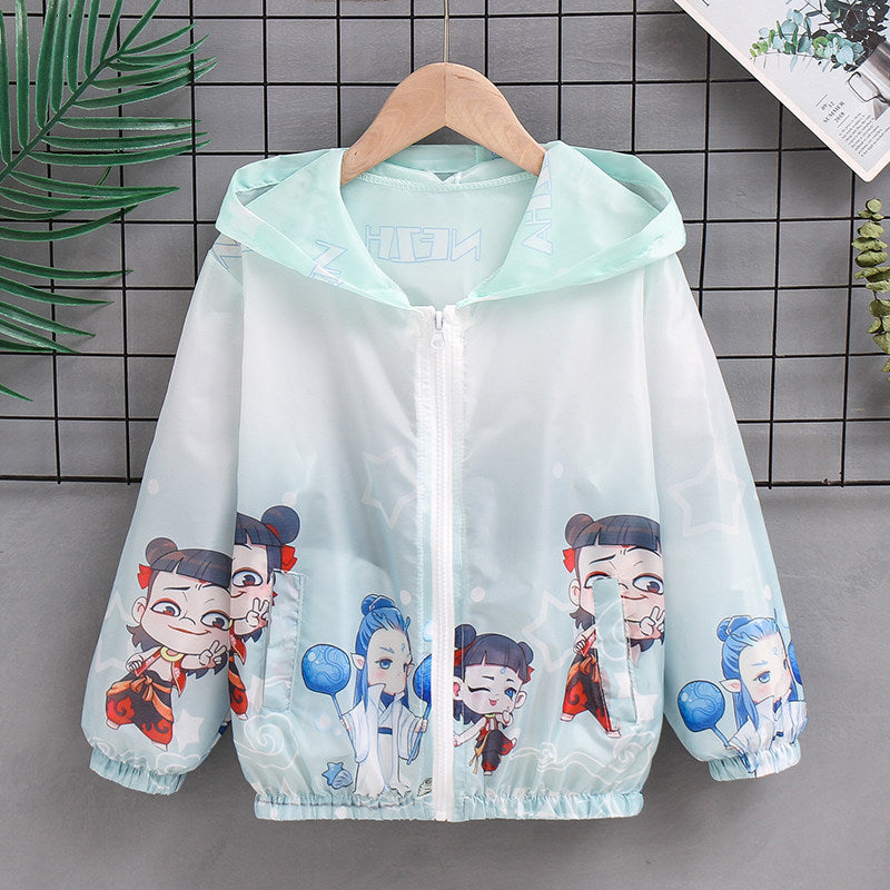 Unisex nan leichte Kinderregenjacke mit Kapuze und Cartoonmotiv wasserabweisend winddicht Drune