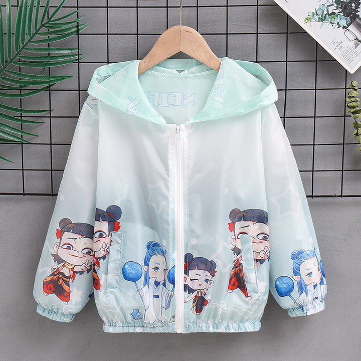 Unisex nan leichte Kinderregenjacke mit Kapuze und Cartoonmotiv wasserabweisend winddicht Drune