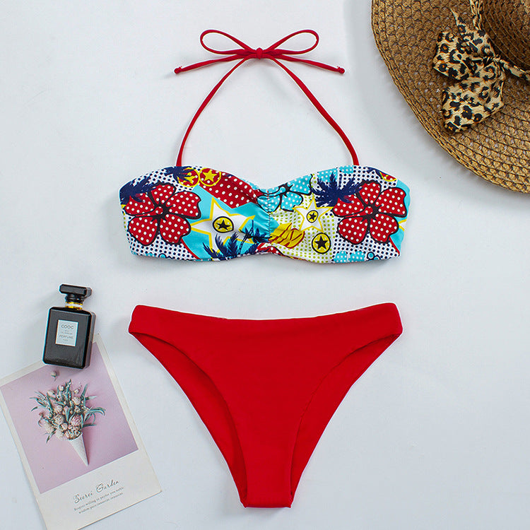Damen Bandeau-Bikini mit floralem Muster und rutschfestem Design Drune