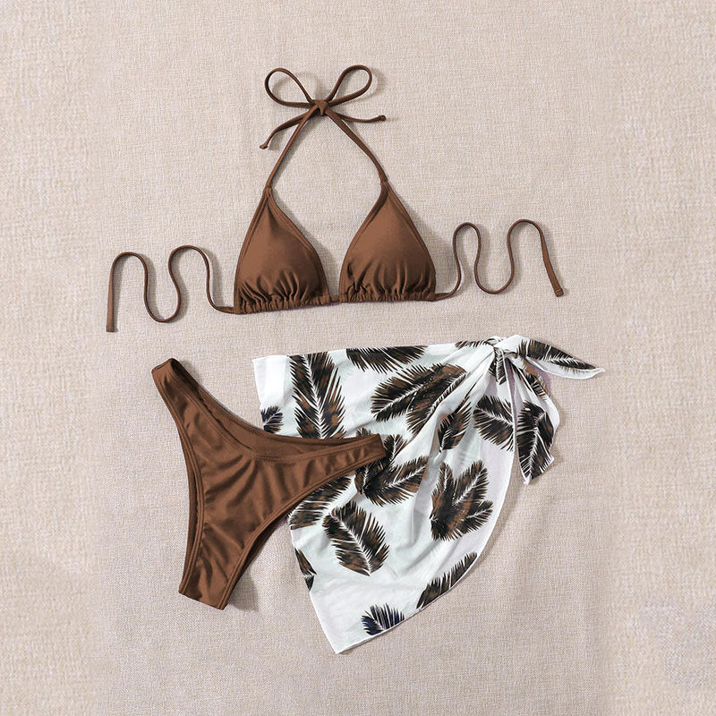 Damen Triangel-Bikini mit verstellbaren Trägern und floralem Sarong Drune