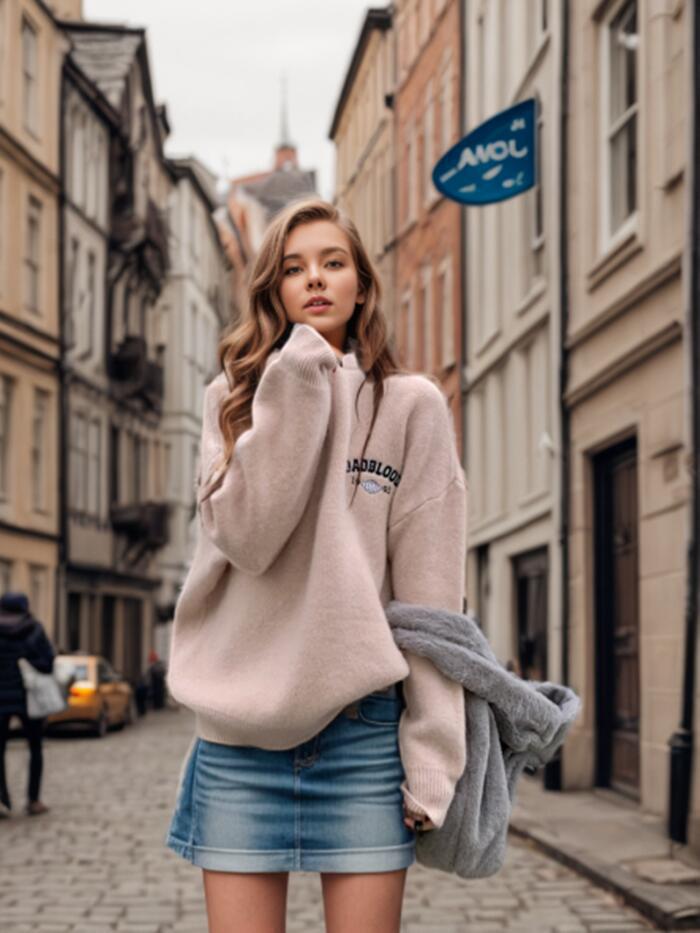 Damen weicher Halbzip-Pullover mit lässiger Passform und eleganter Stickerei Drune
