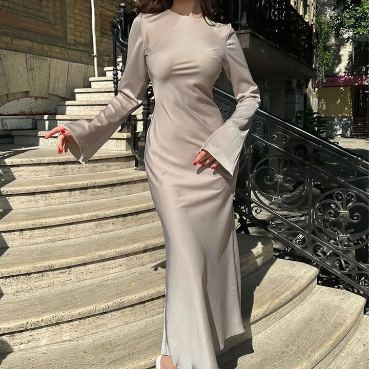 Damen elegantes Maxikleid mit weitem Schnitt und eleganten Ärmeln Drune