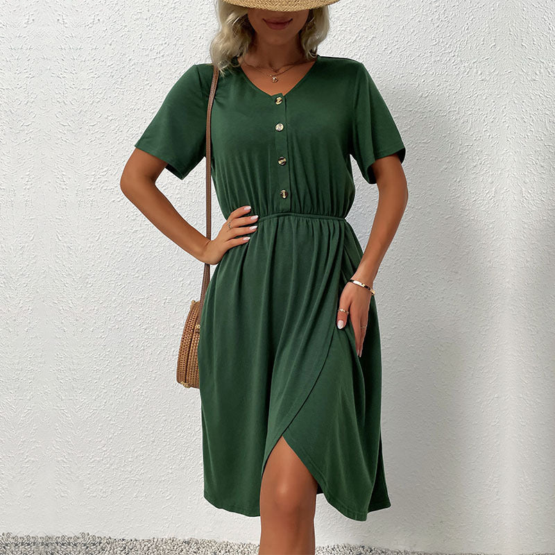 Damen Kurzes Kleid mit Knopfdetails und elastischem Bund Drune