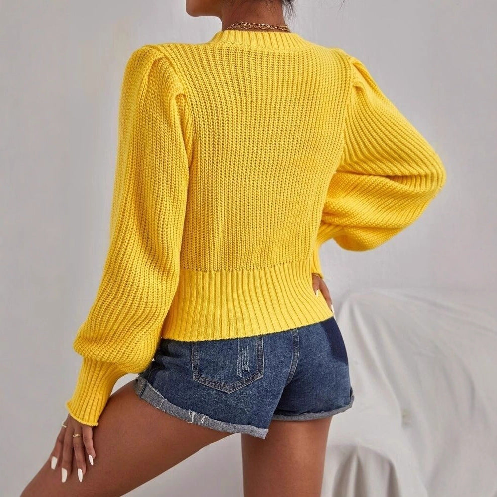 Damen Grobstrickpullover mit voluminösen Ärmeln und Zopfmuster Drune