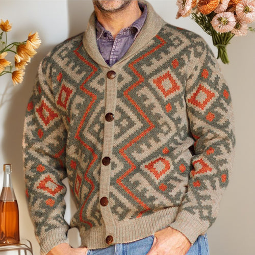Herren Strickjacke mit geometrischem Muster und gemütlichem Schalkragen Drune