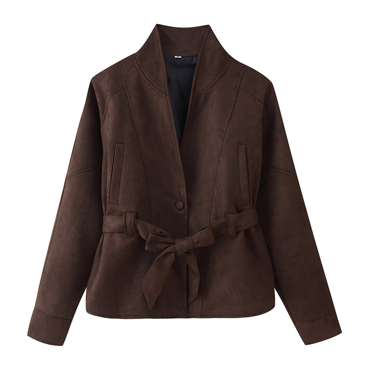 Damen elegante Oversized-Bomberjacke mit Taillengürtel Drune