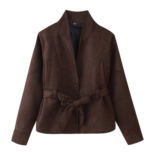 Damen elegante Oversized-Bomberjacke mit Taillengürtel Drune