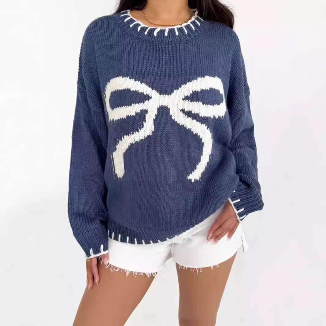 Damen Strickpullover mit verspieltem Schleifenmotiv und lässigem Schnitt Drune