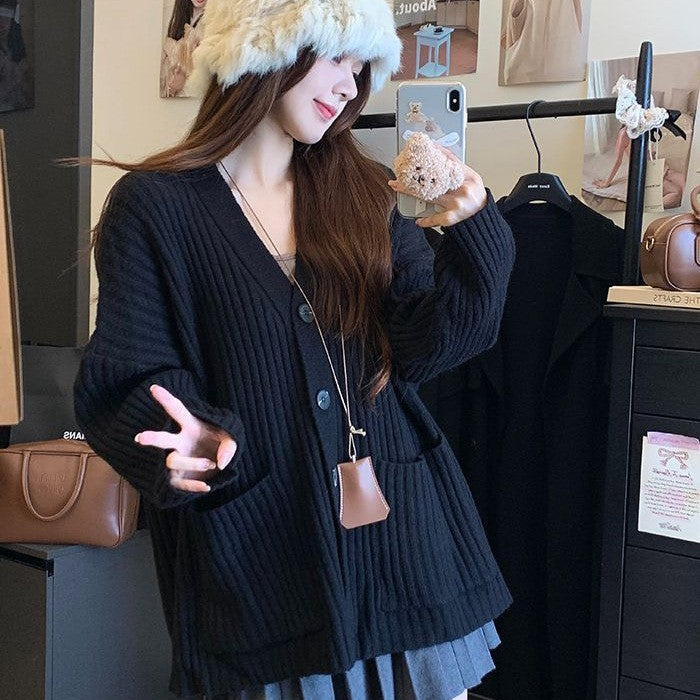Damen Grobstrickjacke mit komfortablem Schnitt und praktischen Taschen Drune