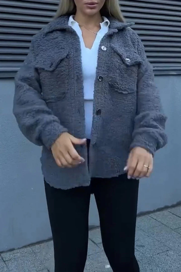 Damen lässige Fleecejacke mit praktischen Taschen und Knopfdetails Drune