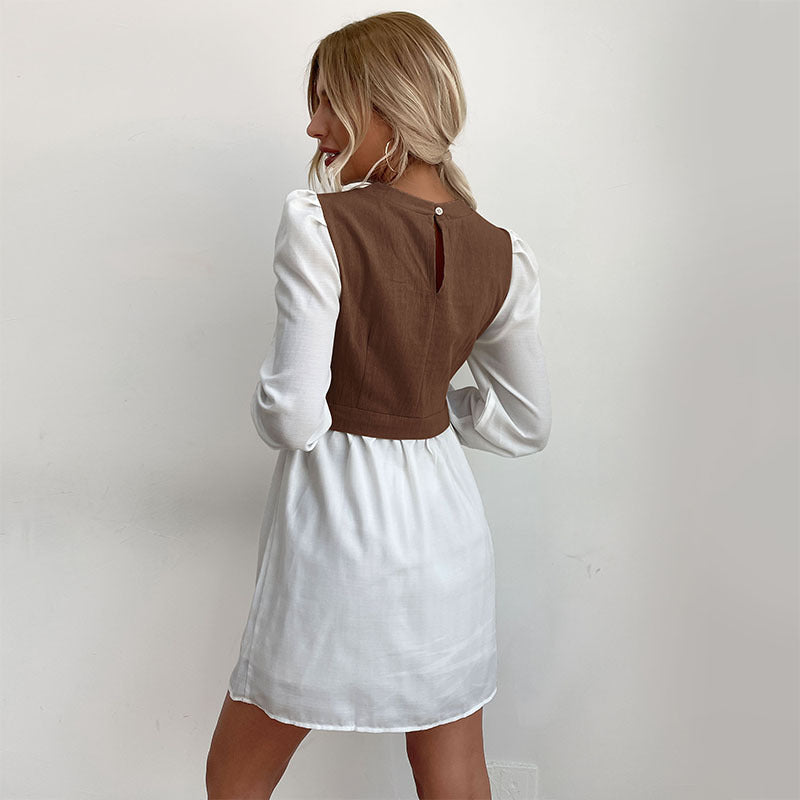 Damen Kleid mit kontrastierenden Ärmeln im Blusenstil Drune