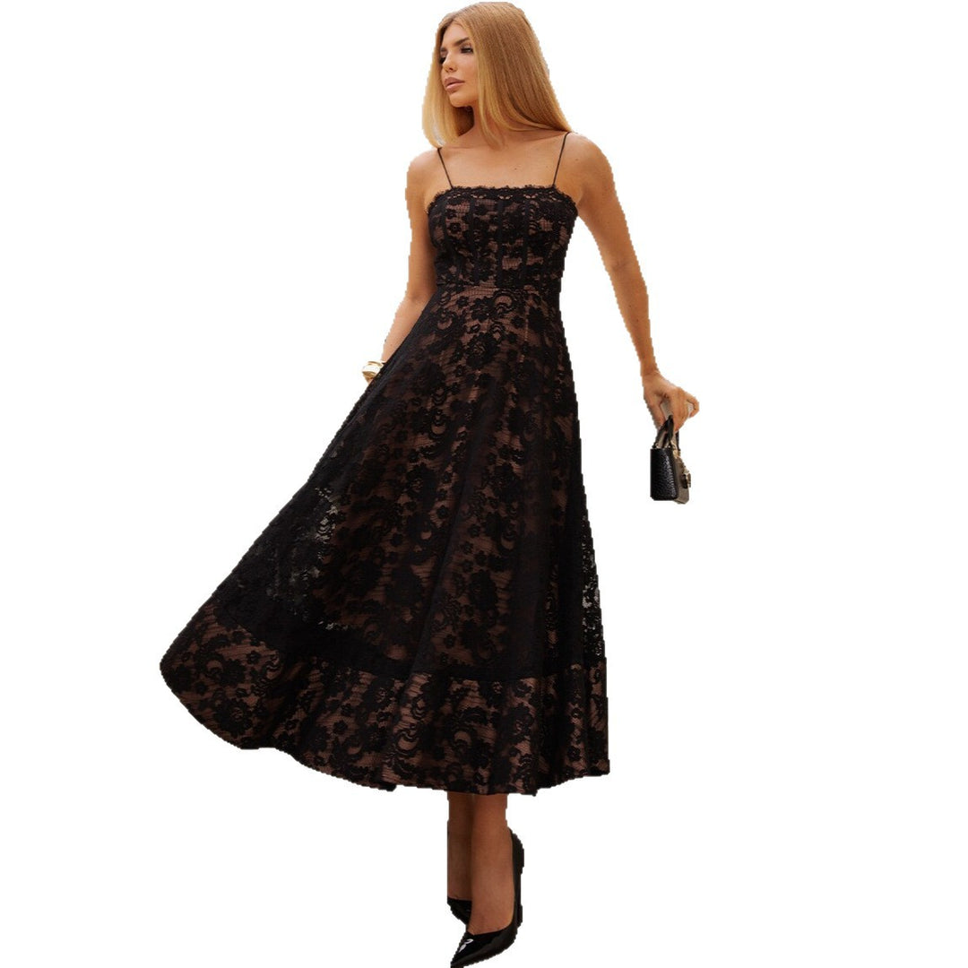 Damen Elegantes Maxikleid mit Spitzenverzierungen und Rüschensaum Drune