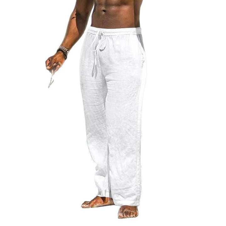 Herren nan entspannte Leinenhose mit elastischem Tunnelzug, geradem Bein und seitlichen Eingrifftaschen Drune