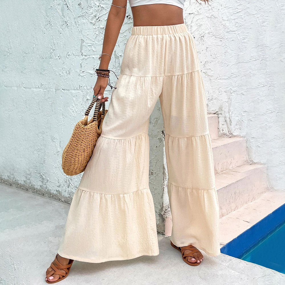 Damen weite Palazzo-Hose mit gestuftem Design und elastischem Bund Drune