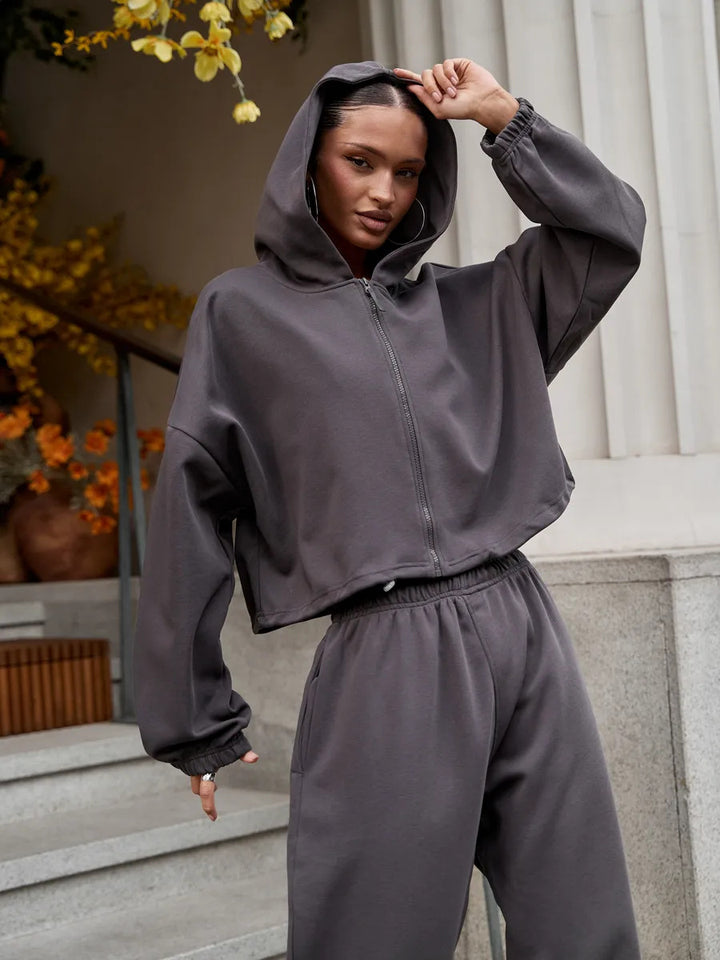 Damen Bequemer und stilvoller Freizeit-Loungewear-Jogginganzug mit Kapuze Drune