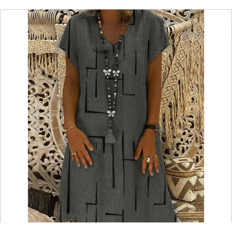 Damen Freizeitkleid aus Leinen mit minimalistischem Druck Drune