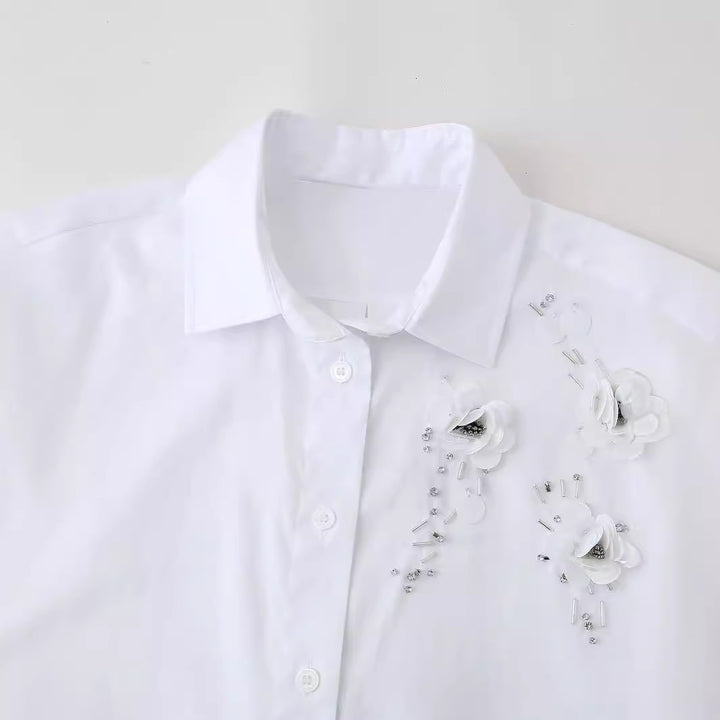 Damen geschickt gestaltete Bluse mit floralen Applikationen Drune