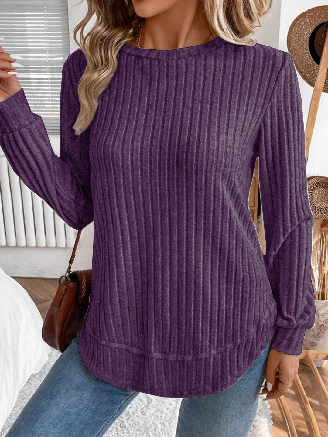 Damen lässiger Strickpullover mit vertikalen Streifen Drune