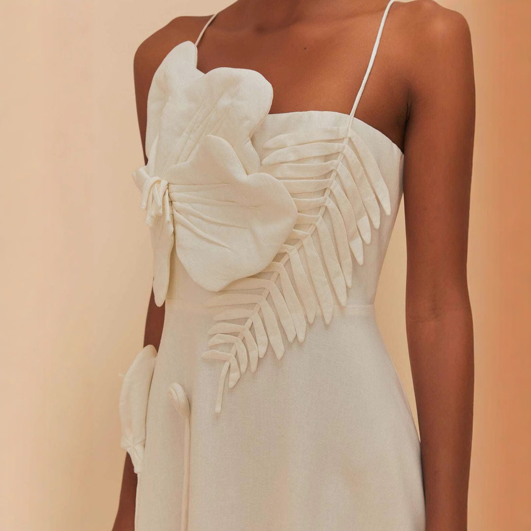 Damen Midi-Kleid mit kunstvollen Rüschendetails und verstellbaren Spaghettiträgern Drune