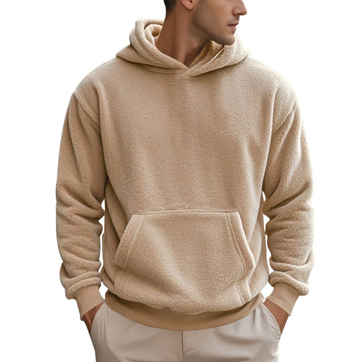Herren nan kuscheliger Sherpa-Fleece Kapuzenpullover mit Kängurutasche und elastischen Bündchen Drune